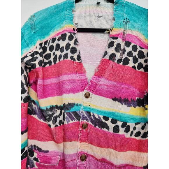 NWOT R13 Distressed Stripe Edge Oversize Cardigan Sweater Size XS Multi #2E405 - Picture 4 of 13